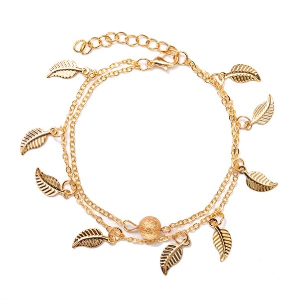 Bohemian Gold Leaf Tassel Anklets - Image 2