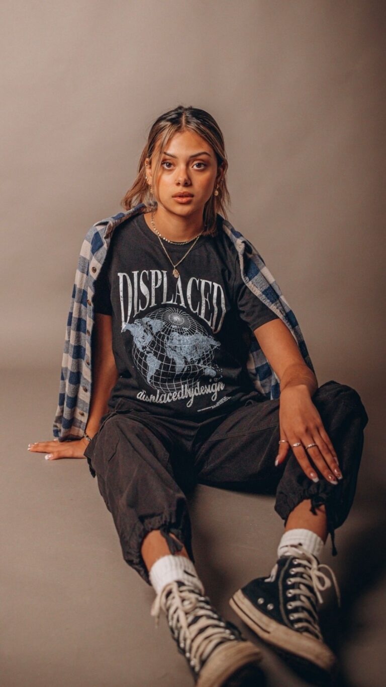 Woman wearing a fun graphic t-shirt